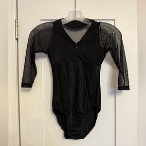 Black Mesh Sleeve Leotard – Girls’ Petite